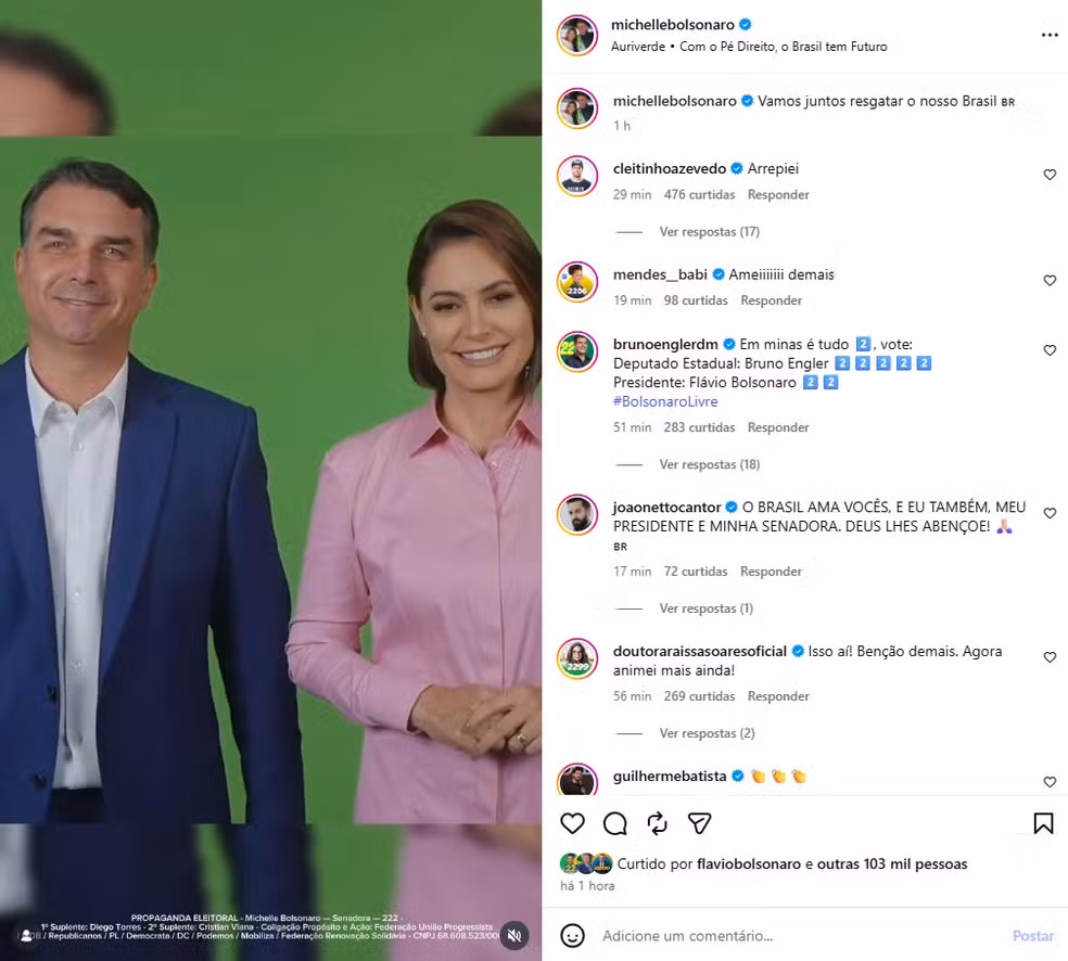 Michelle Bolsonaro publica vídeo com Flávio após período de atritos entre os dois